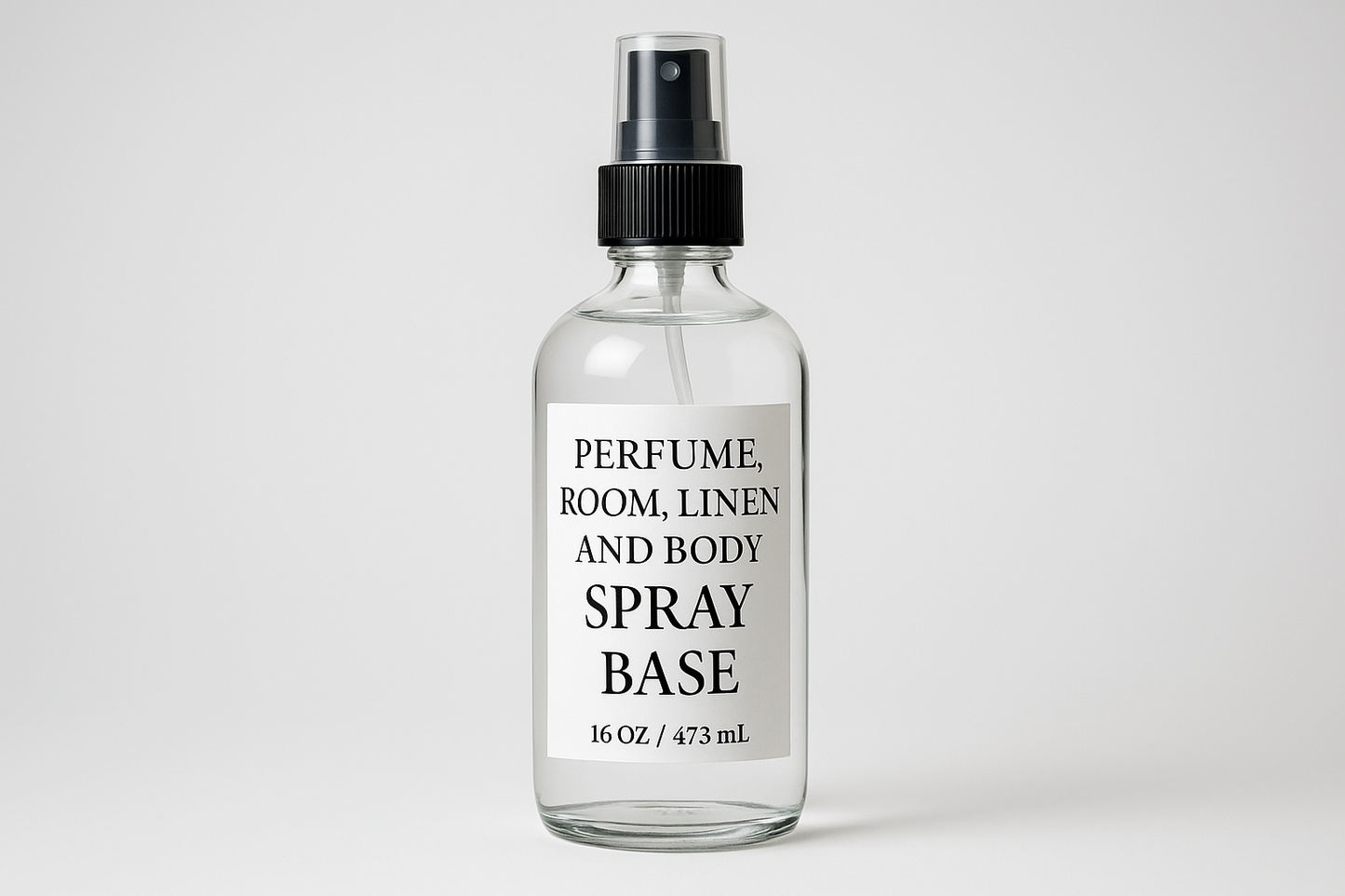 16oz clear tall bottle, that say perfume, room, Linen and body spray base