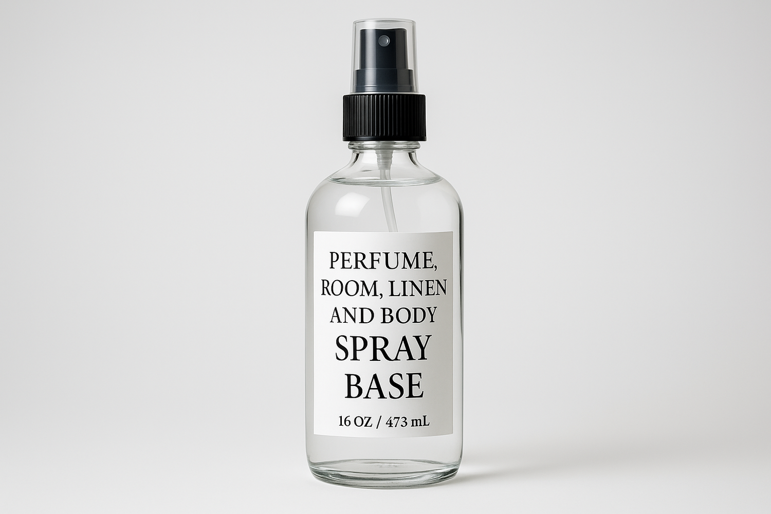 16oz clear tall bottle, that say perfume, room, Linen and body spray base