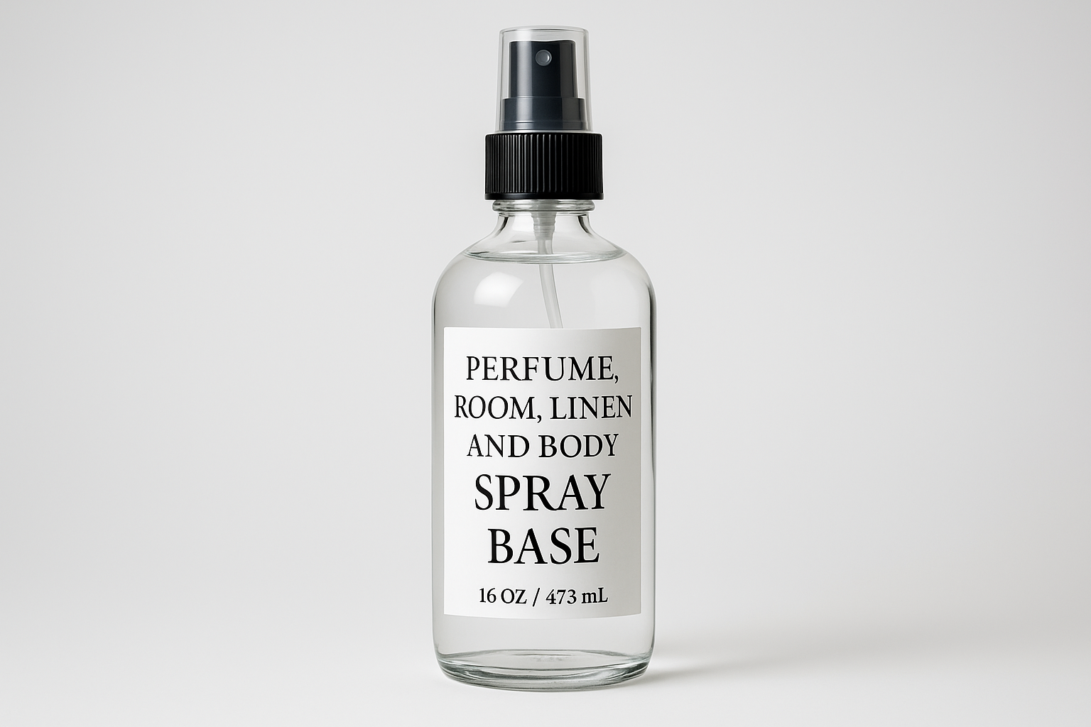 16oz clear tall bottle, that say perfume, room, Linen and body spray base