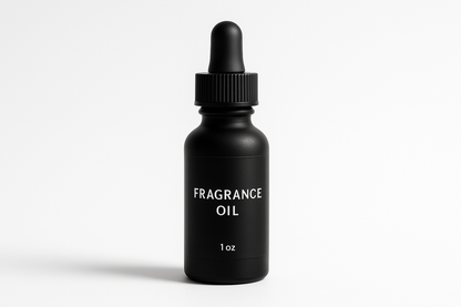 black droper glass 1oz fragrance oil writing on it