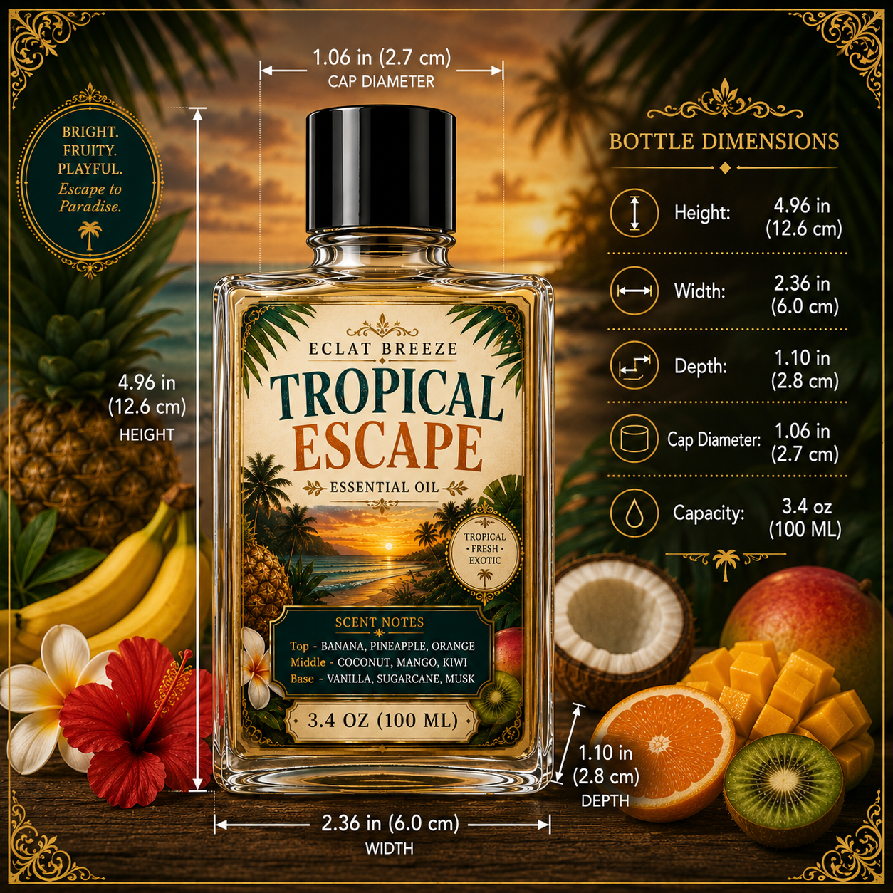 3,4oz Tropical Escape essential oil For Diffusers and More