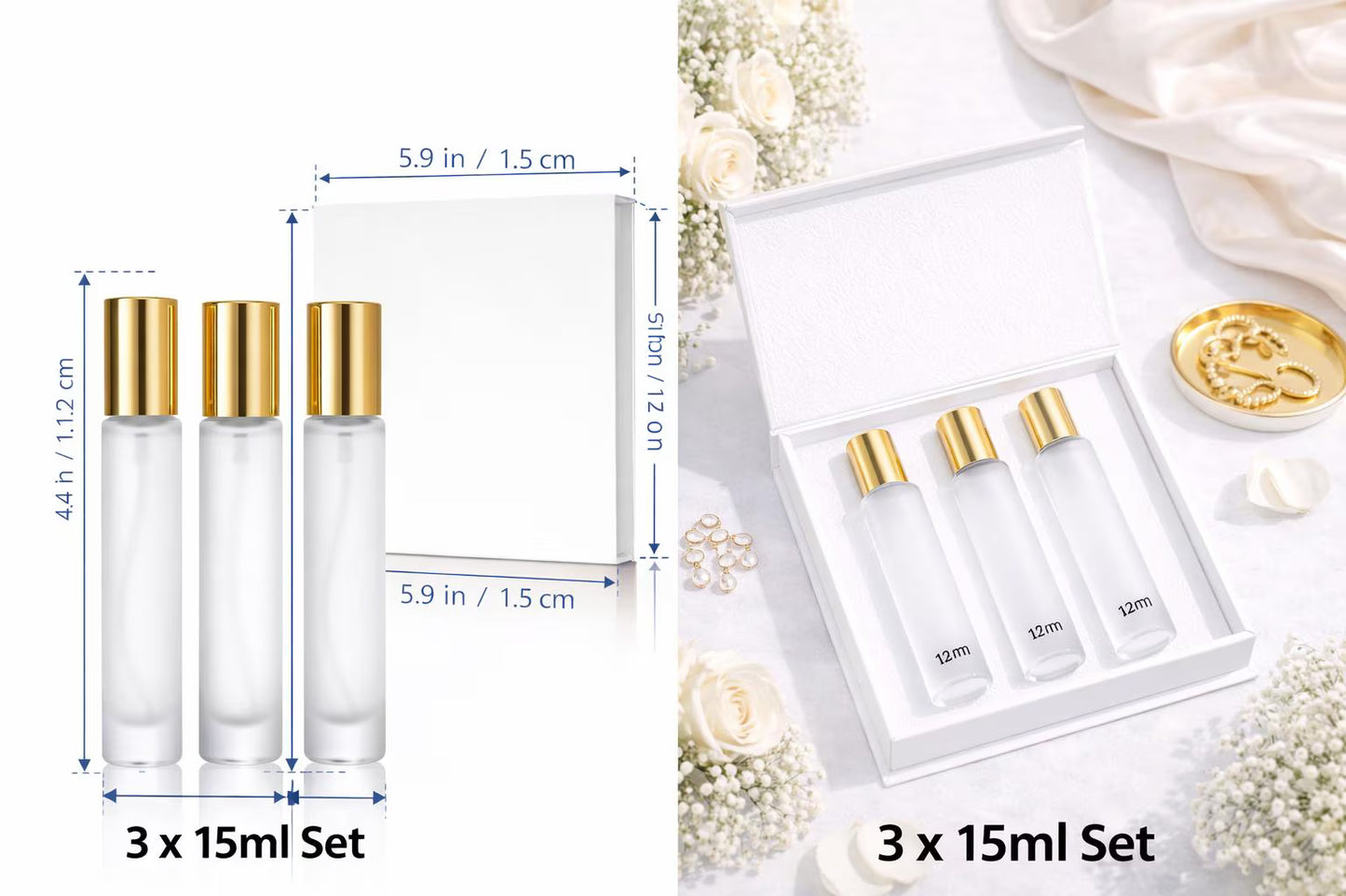 Luxury Perfume gift box With (3) 15ml Frosted Empty Suitable Bottles for Travel