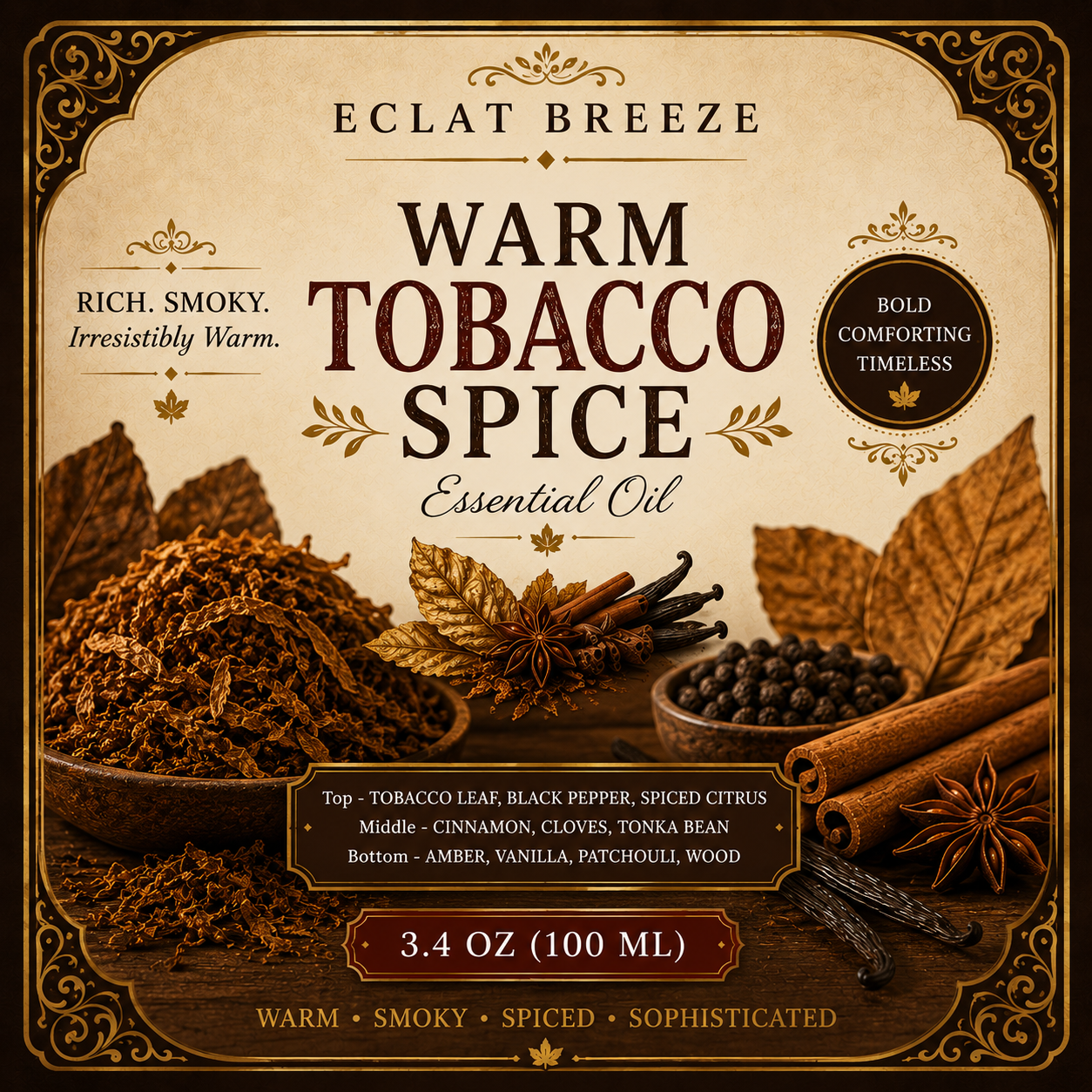 3.4oz Warm tobacco spice Essential oil Suitable for Diffuser and More